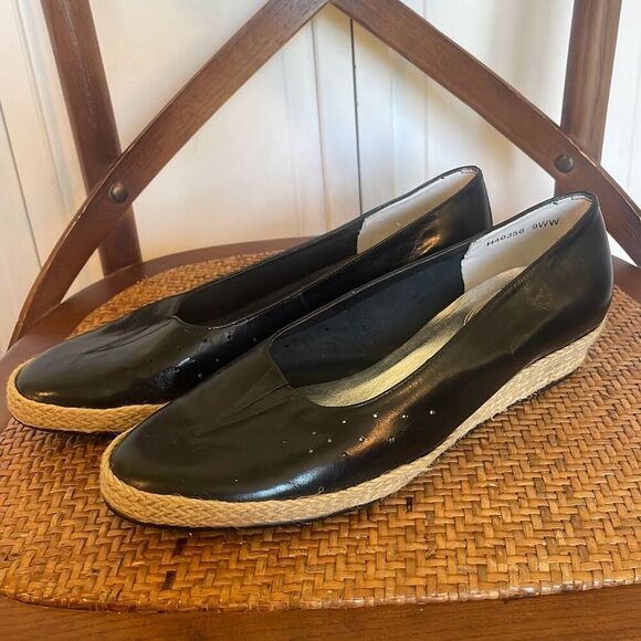 Ros Hommerson Envy black leather espadeille wedge heel 9 - Picture 6 of 13